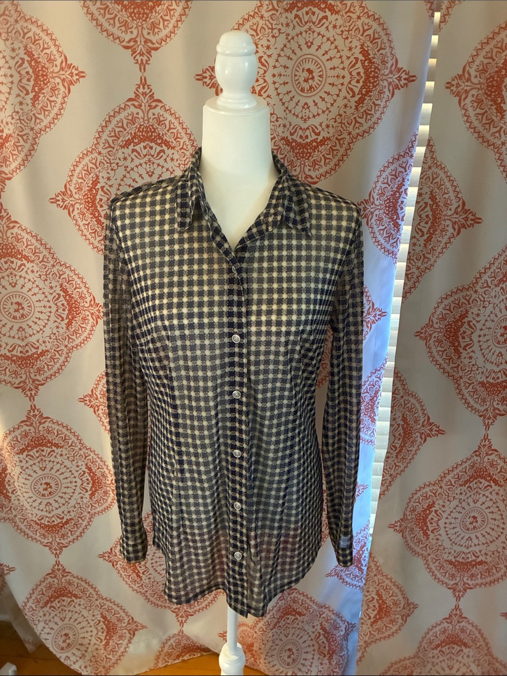 CAbi Checked Button-Down Shirt in Black and Cream